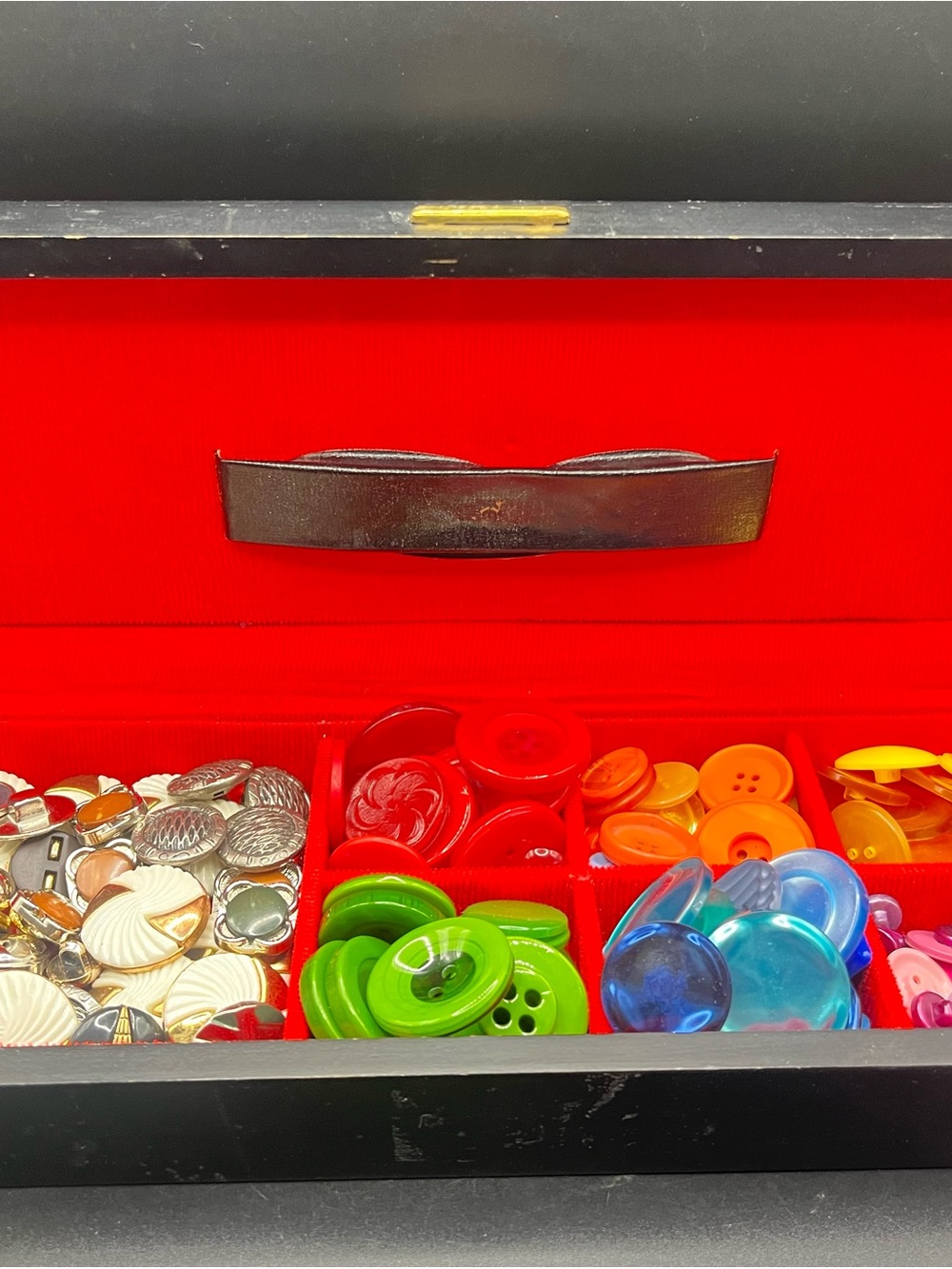 Vintage BUTTONS! Loads, w/ Wood Organizer Box with Compartmented Tray